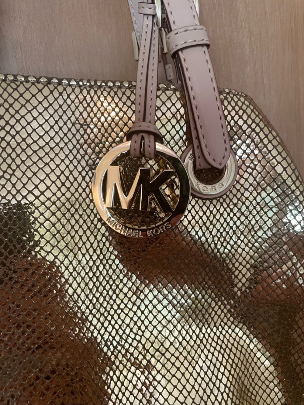 RARE Michael Kors Gold Sparkle ✨ Snake Leather Hobo Satchel Tote Shoulder Bag - Picture 3 of 14